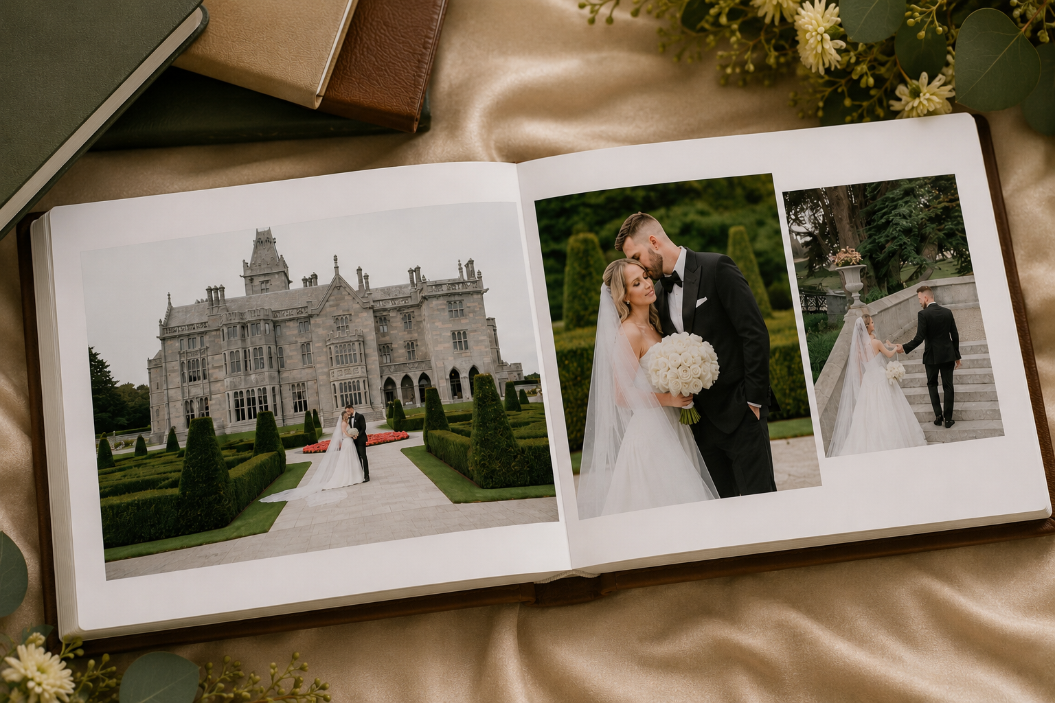 Open wedding album spread