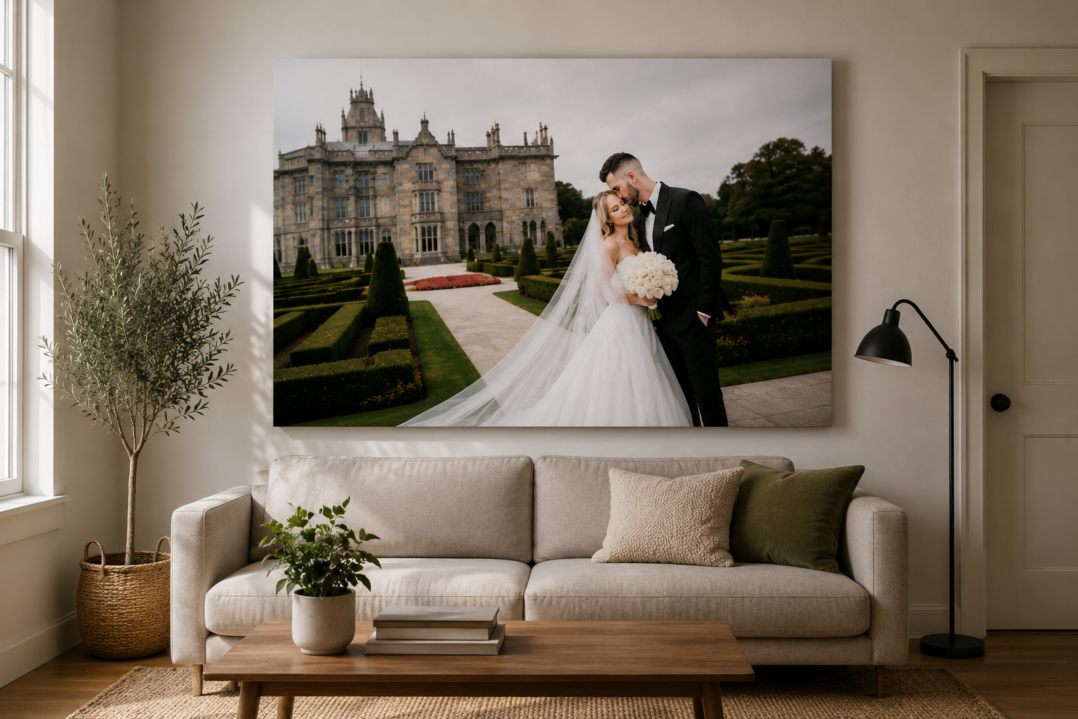 Large wedding print in living room